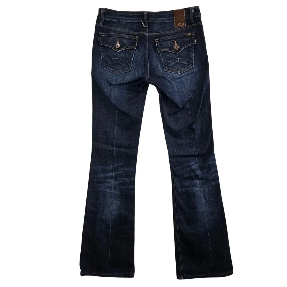 Cult of Individuality Bohemi Bootcut Jeans Womens 27 (28) Dark Wash Distressed
